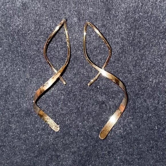 14K Gold Filled Spiral Earrings, Dangle & Drop Threader Corkscrew Earrings - Picture 2 of 4